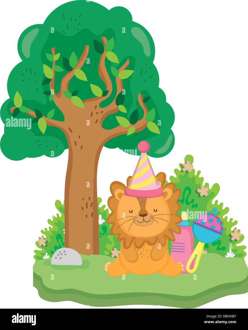 cute and little lion with party hat Stock Vector Image & Art - Alamy