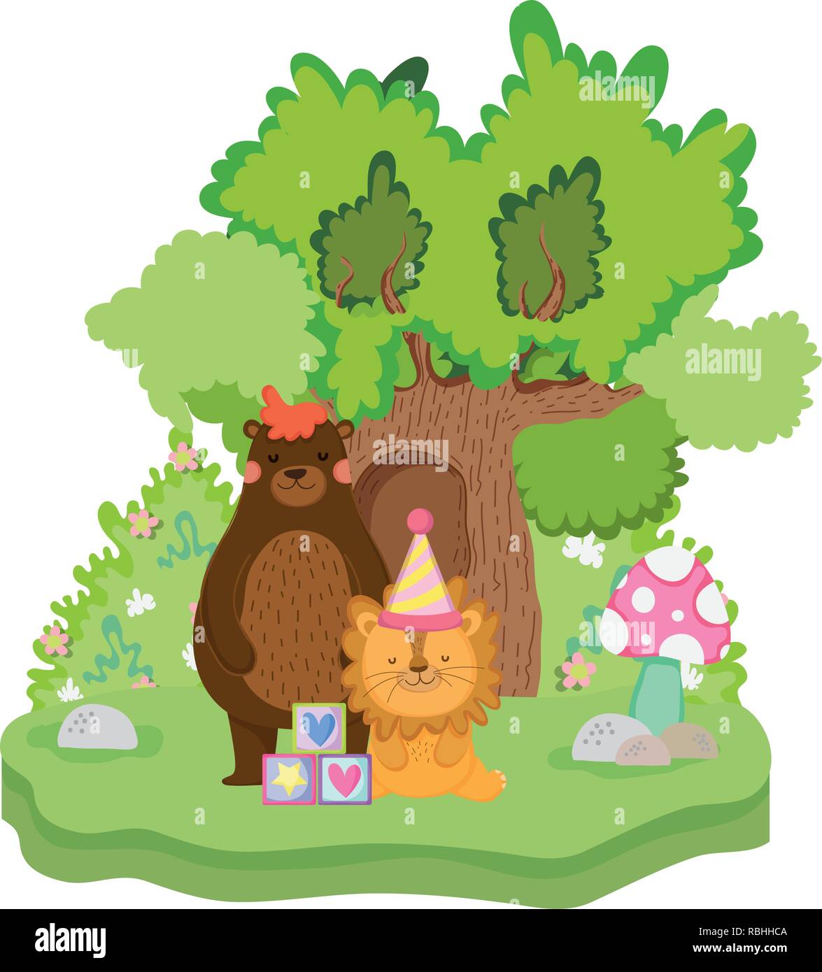 cute and little lion with party hat Stock Vector Image & Art - Alamy