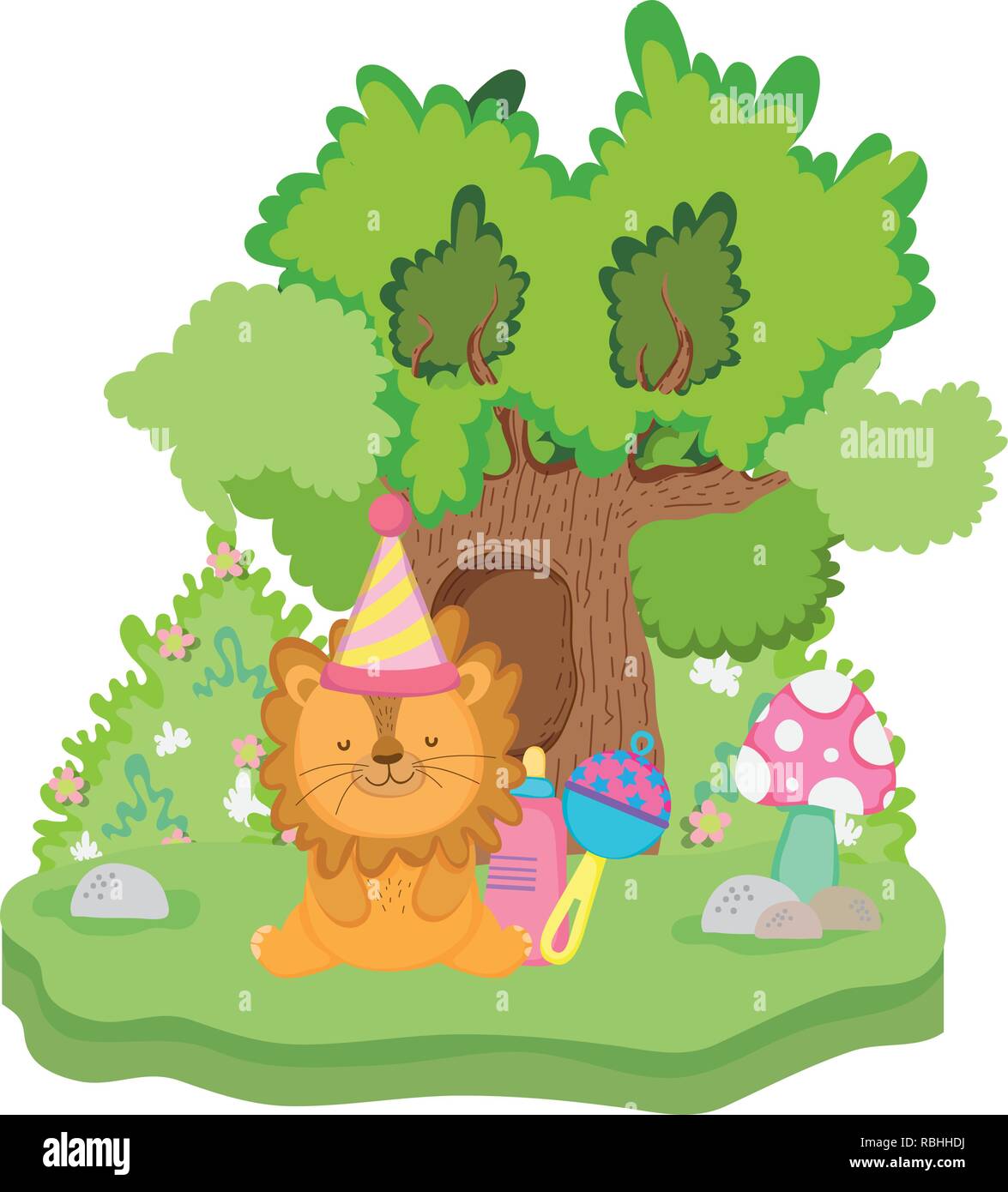 cute and little lion with party hat Stock Vector Image & Art - Alamy