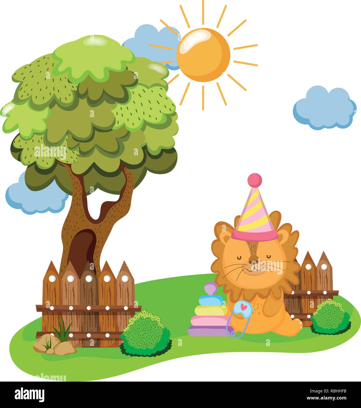 cute and little lion with party hat Stock Vector Image & Art - Alamy