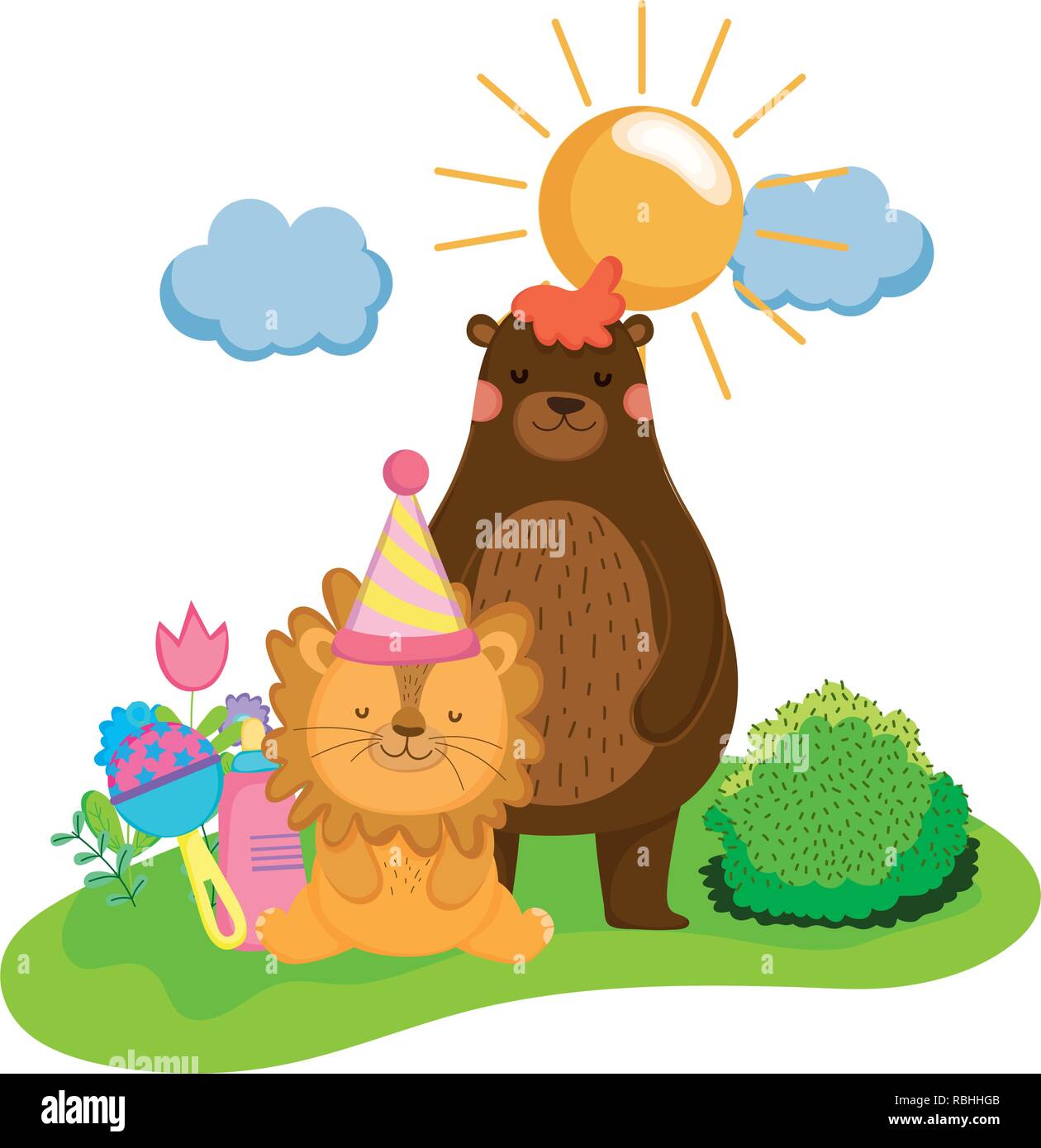 cute and little lion with party hat Stock Vector Image & Art - Alamy