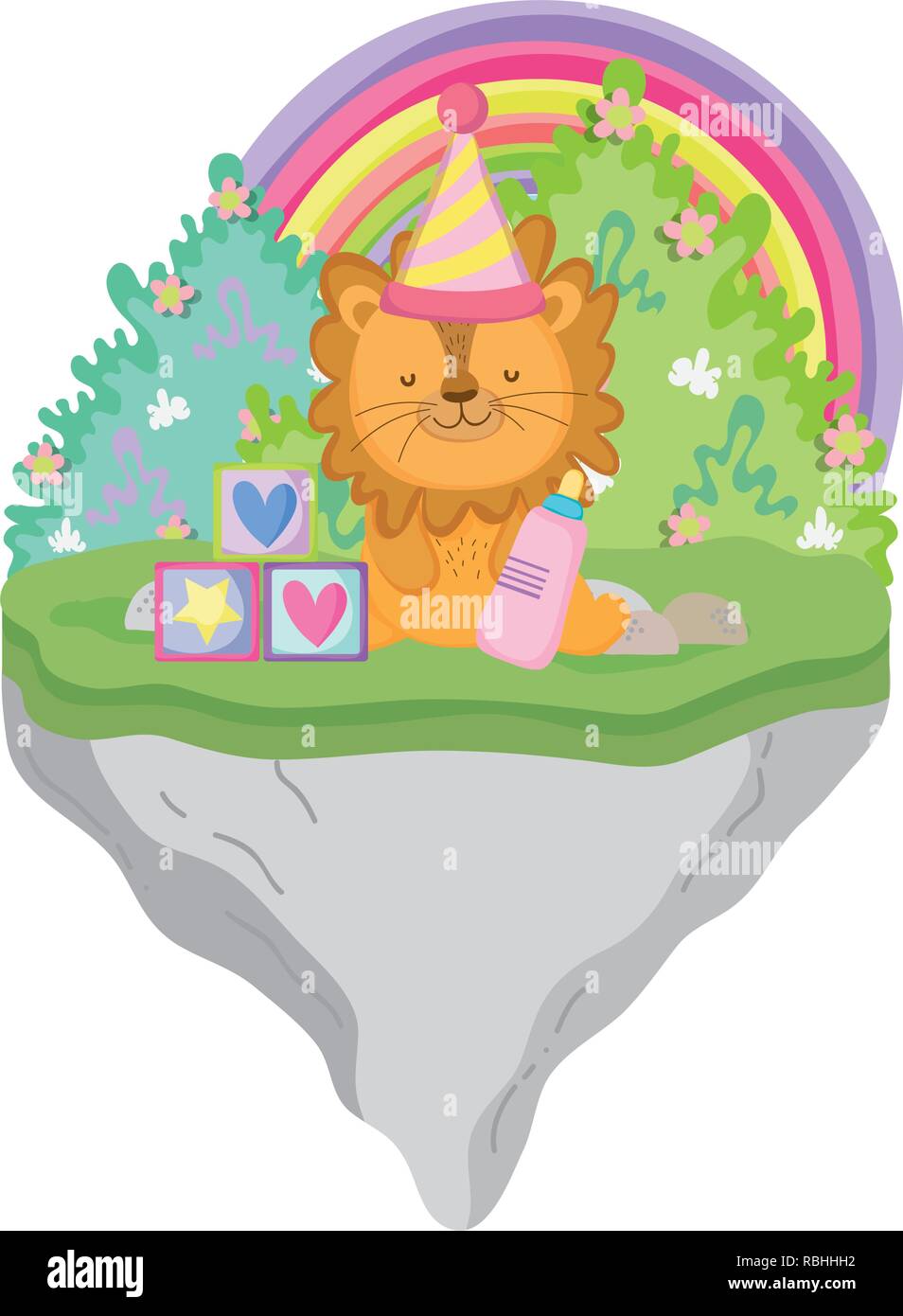 cute and little lion with party hat Stock Vector Image & Art - Alamy