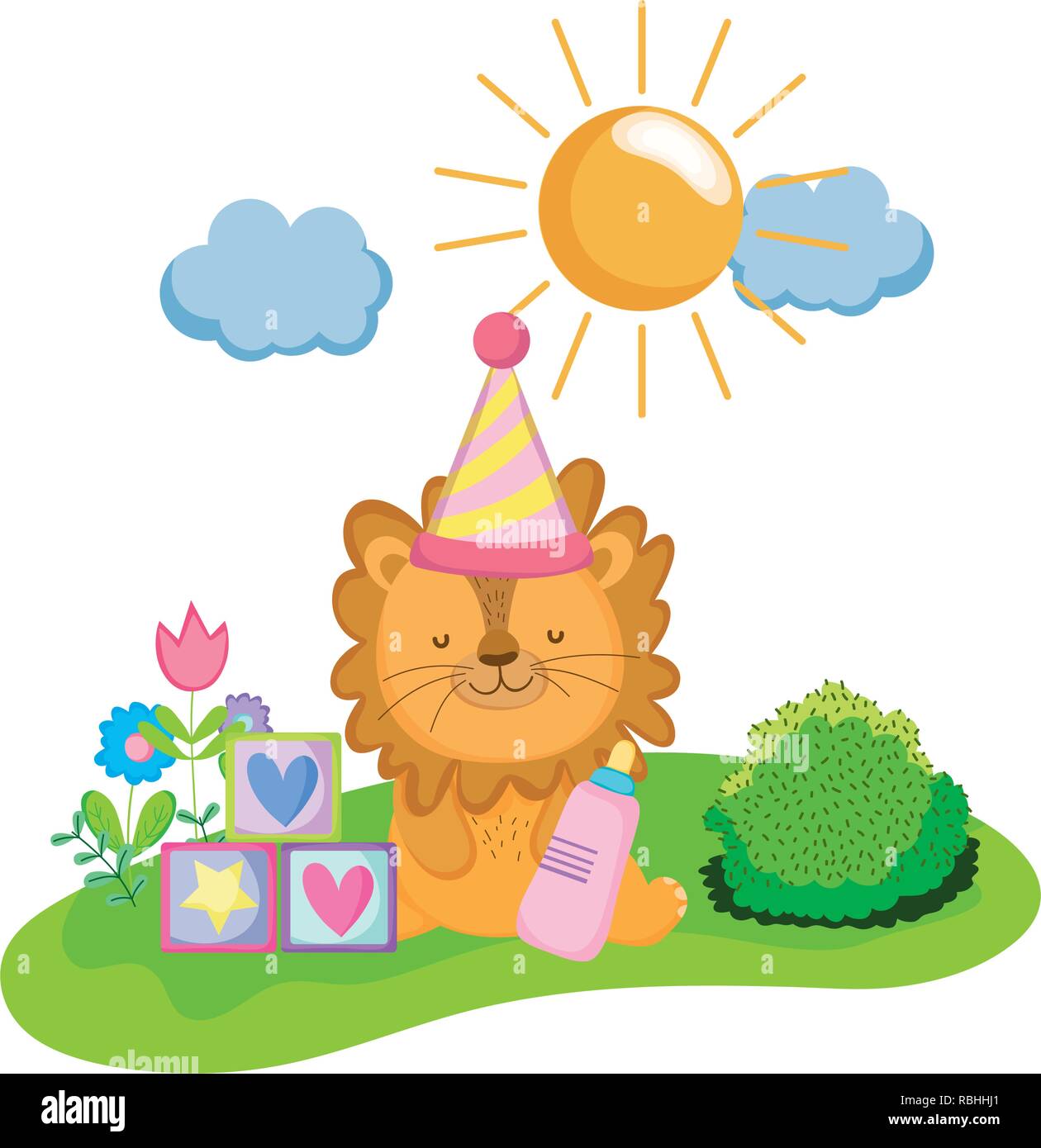 cute and little lion with party hat Stock Vector Image & Art - Alamy