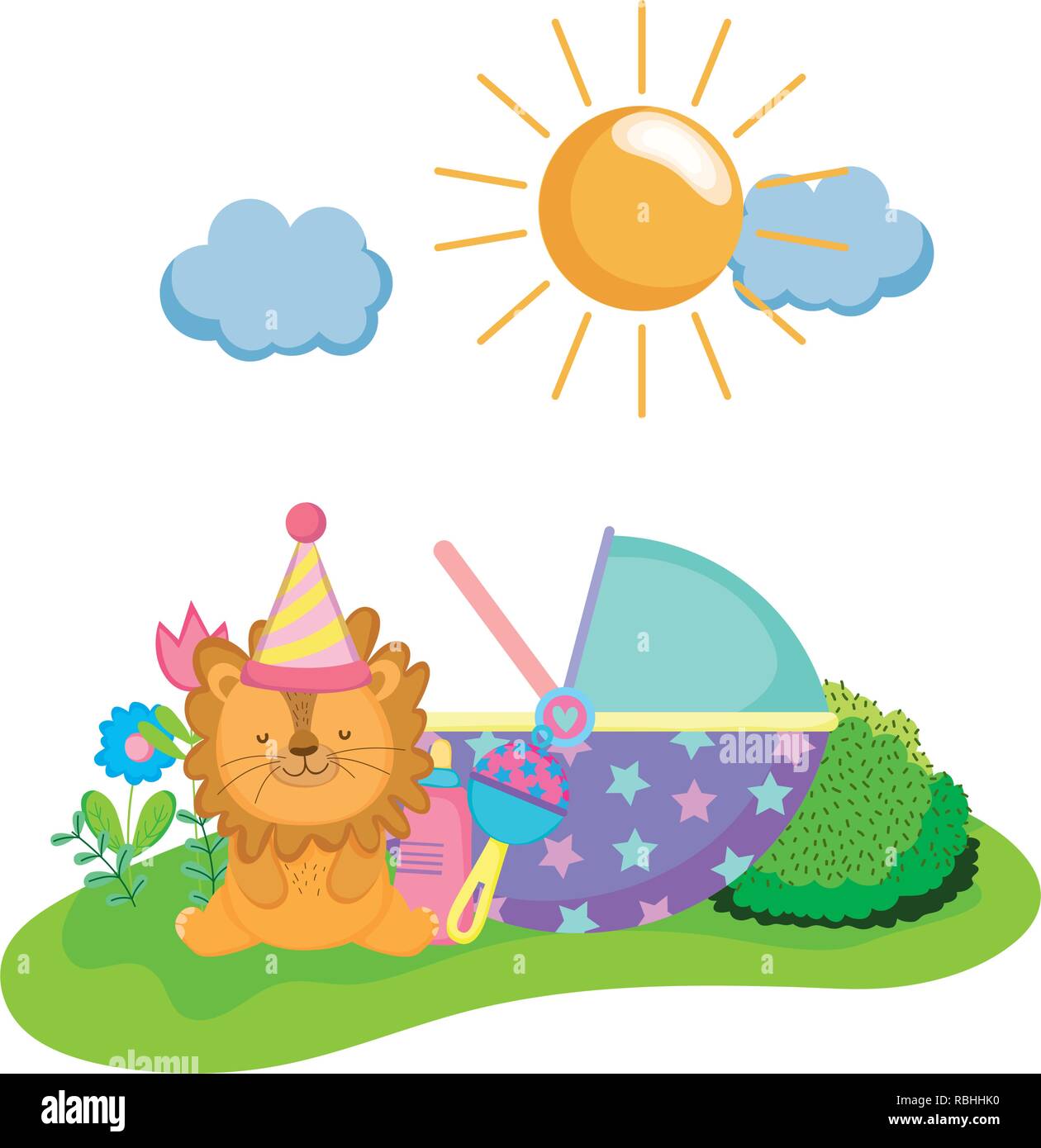 cute and little lion with party hat Stock Vector Image & Art - Alamy