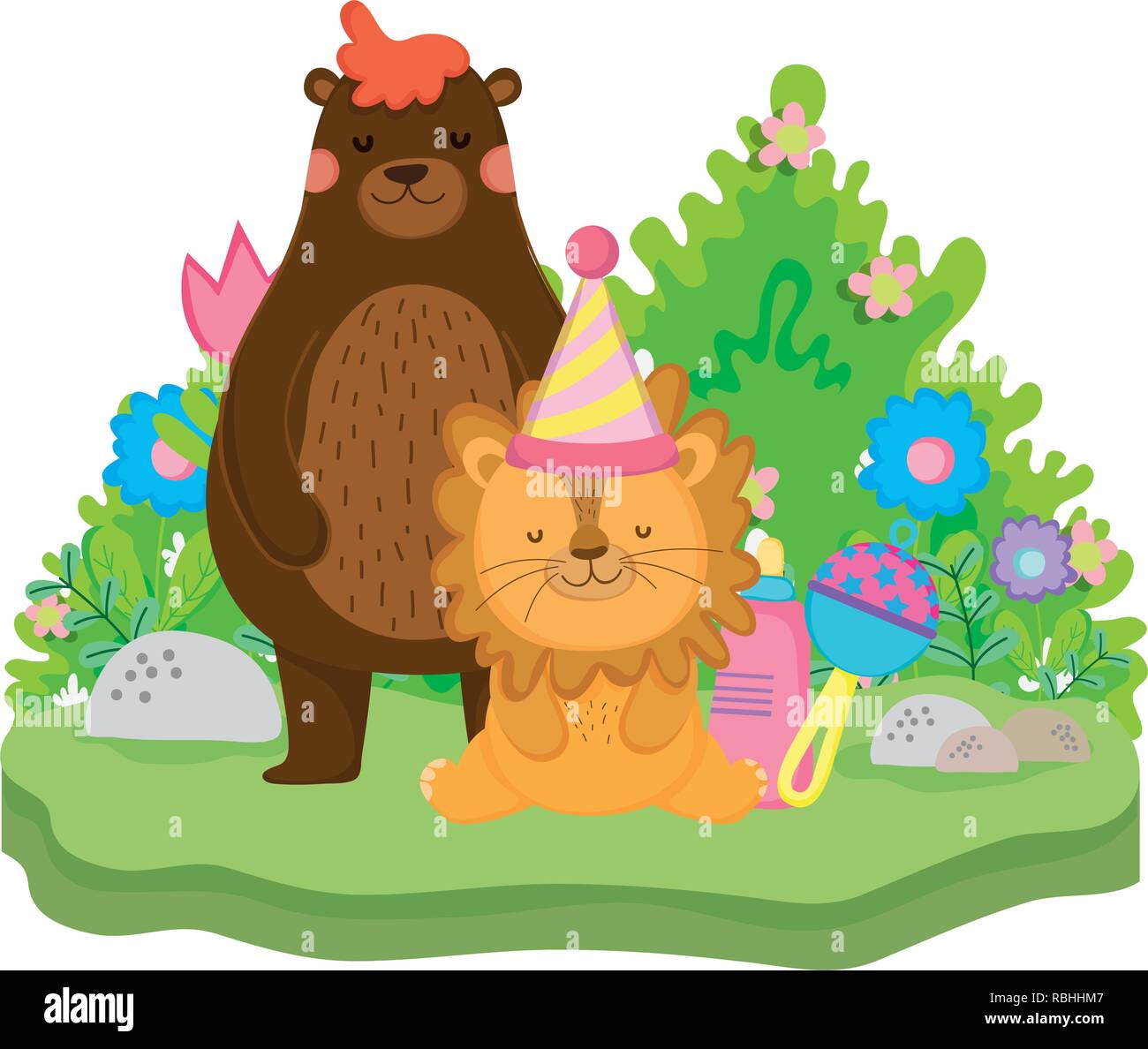 cute and little lion with party hat Stock Vector Image & Art - Alamy