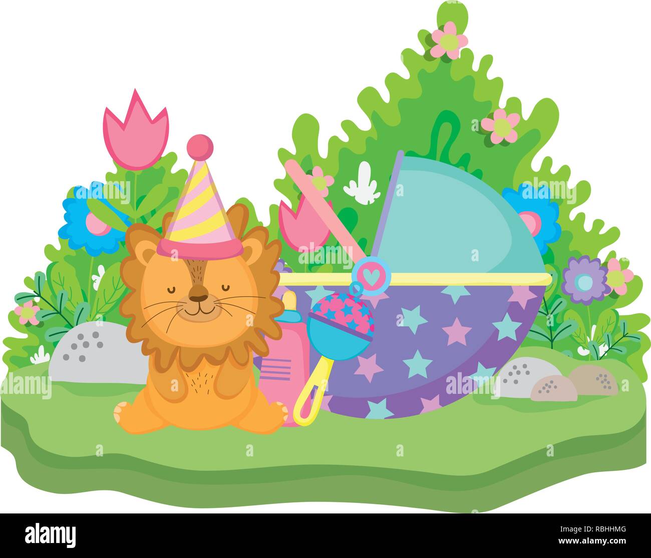cute and little lion with party hat Stock Vector Image & Art - Alamy