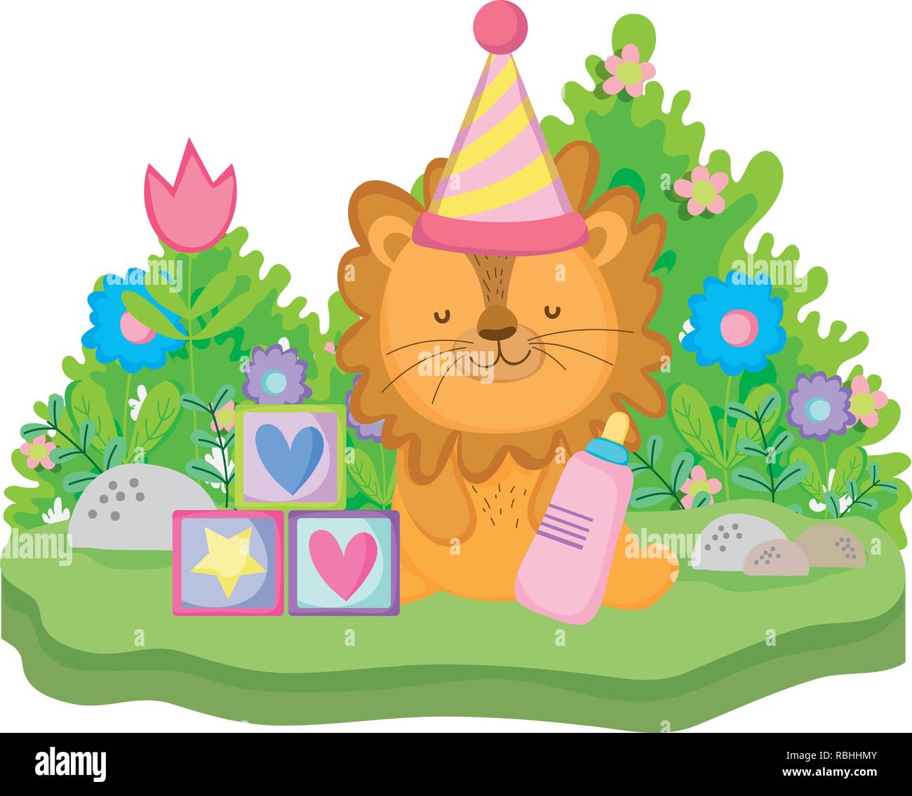 cute and little lion with party hat Stock Vector Image & Art - Alamy