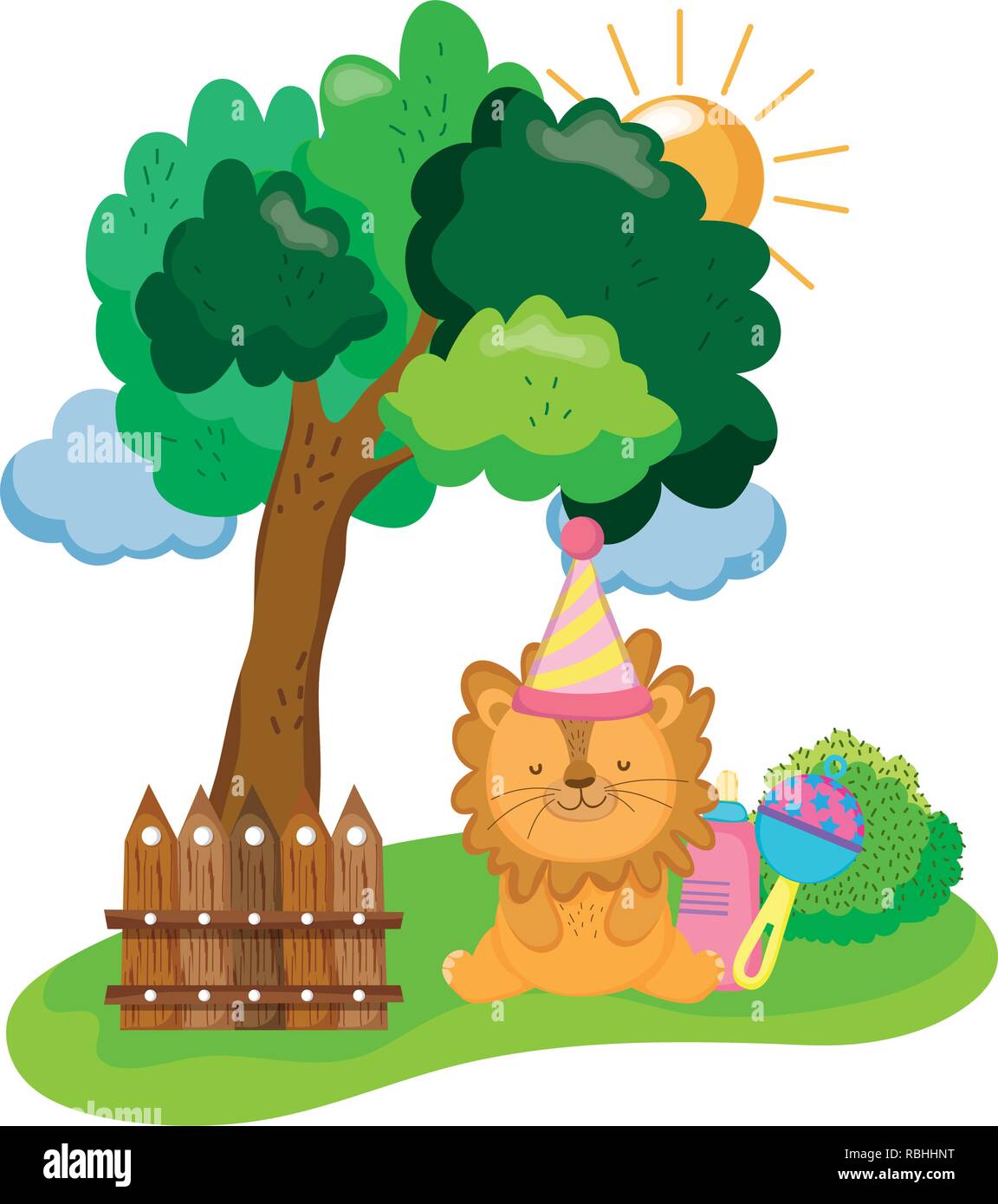 cute and little lion with party hat Stock Vector Image & Art - Alamy
