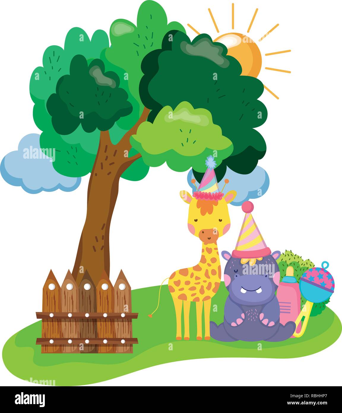 little giraffe and hippo with party hats Stock Vector Image & Art Alamy