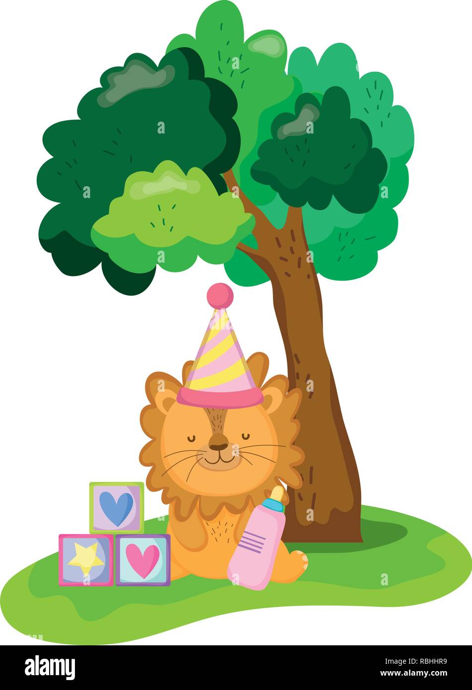 cute and little lion with party hat Stock Vector Image & Art - Alamy