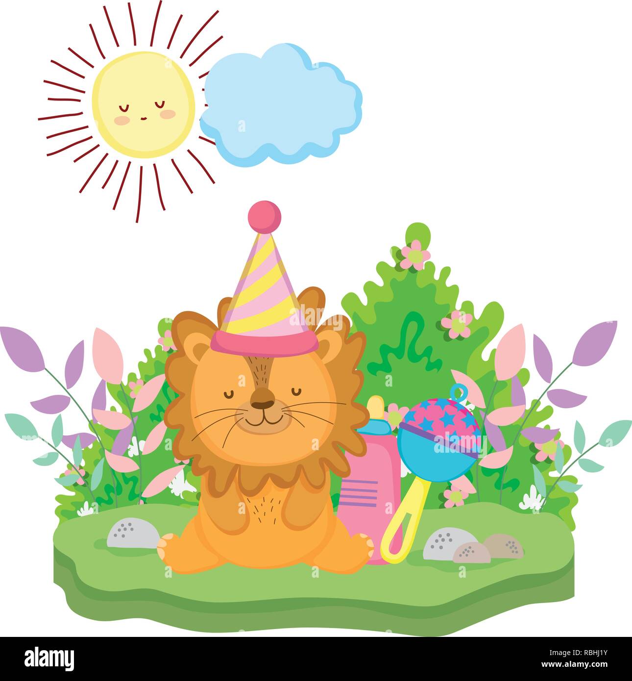 cute and little lion with party hat Stock Vector Image & Art - Alamy