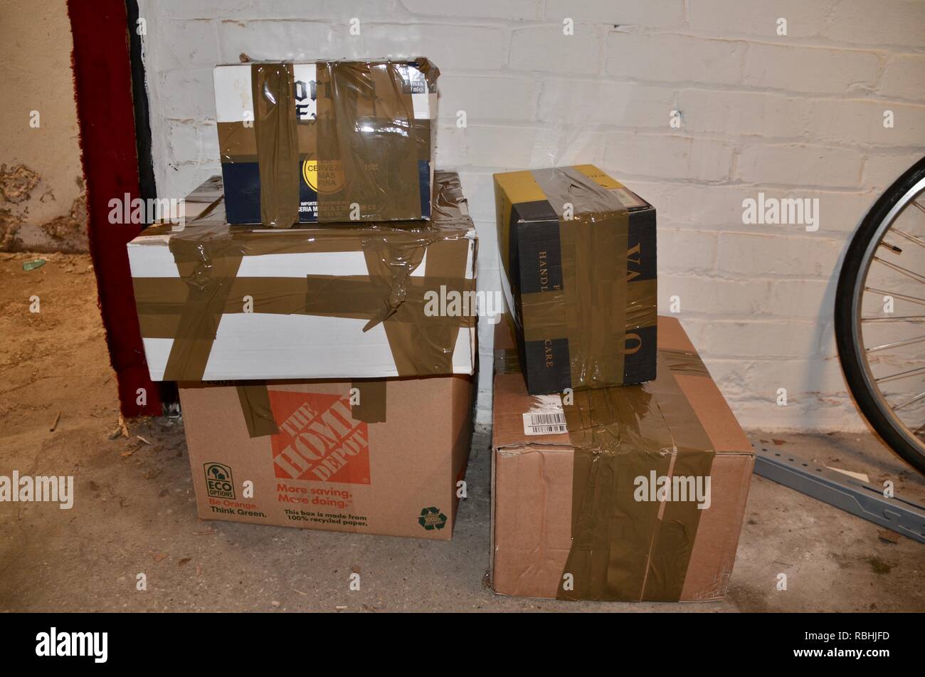 no deal brexit emergency supply boxes in london cellar january 2019 Stock Photo