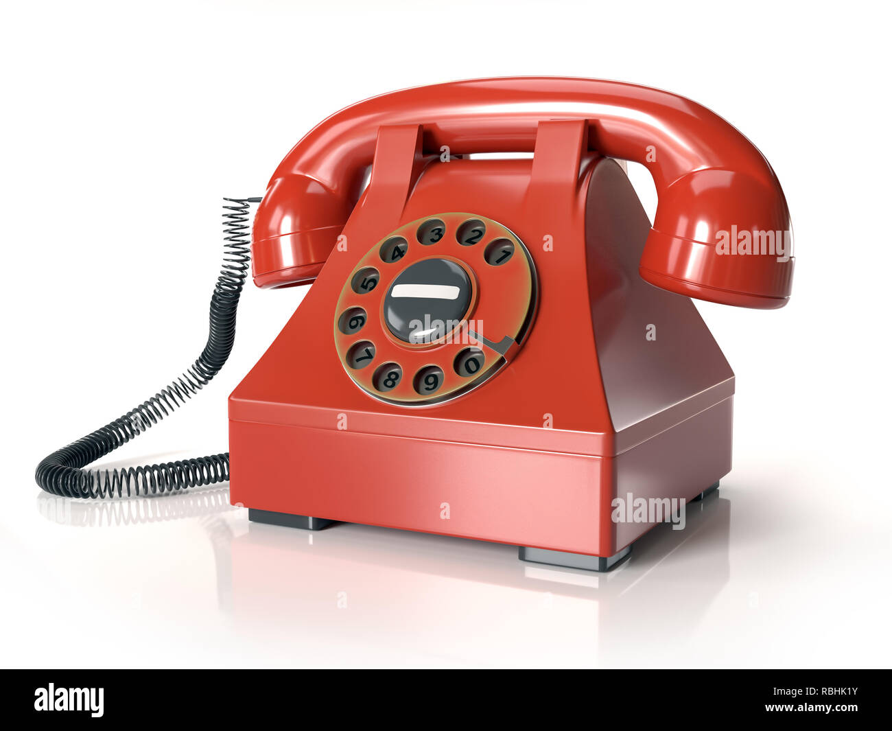 Red vintage telephone set on white background Stock Photo