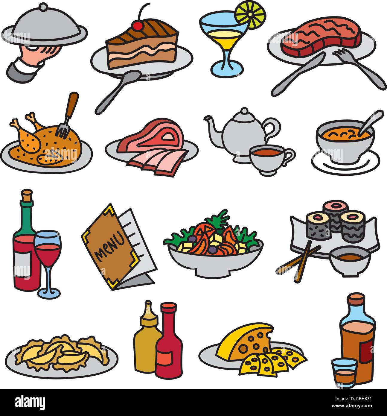 set of icons for restaurant and cafe food and dishes Stock Vector Image ...