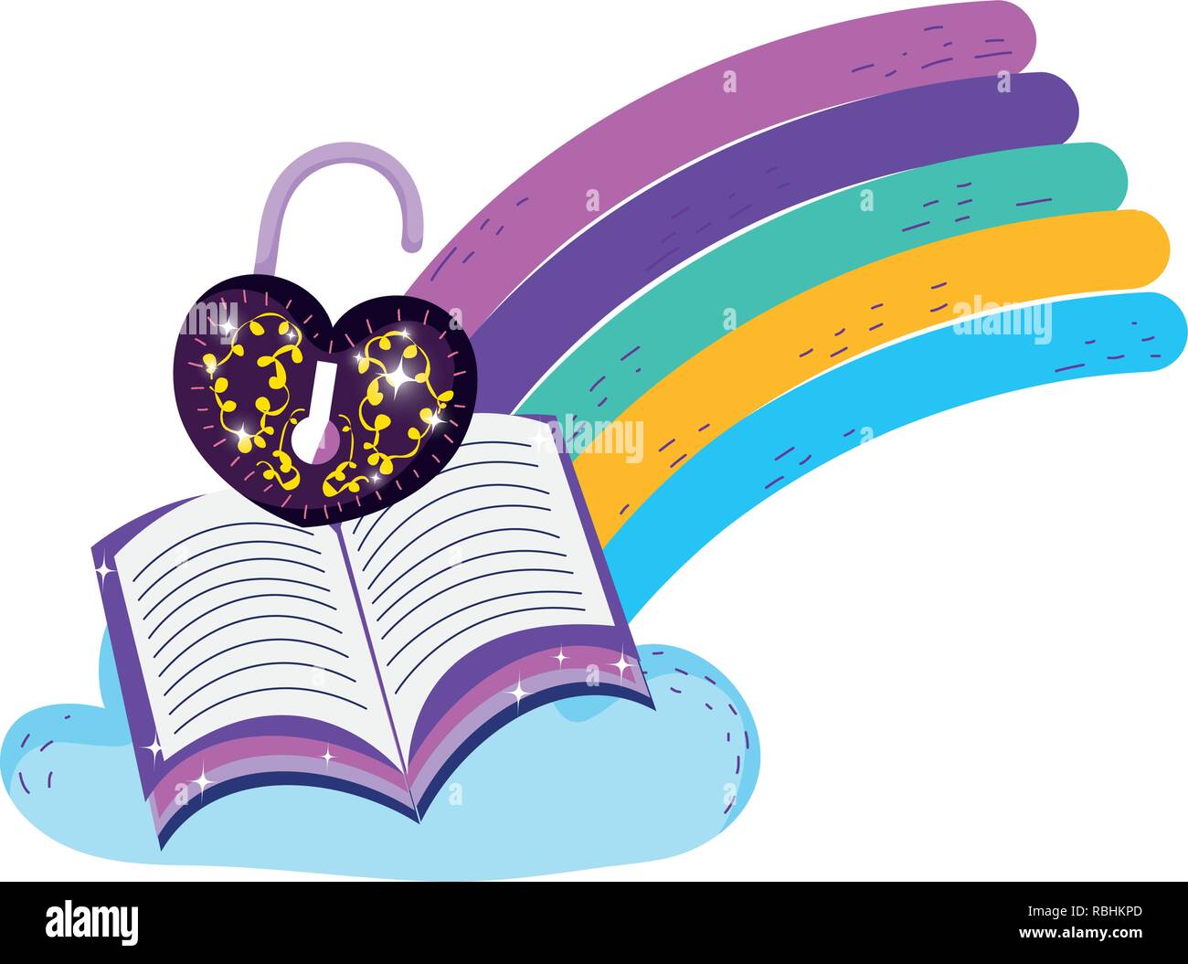 mystical padlock with heart shape and book in rainbow Stock Vector ...