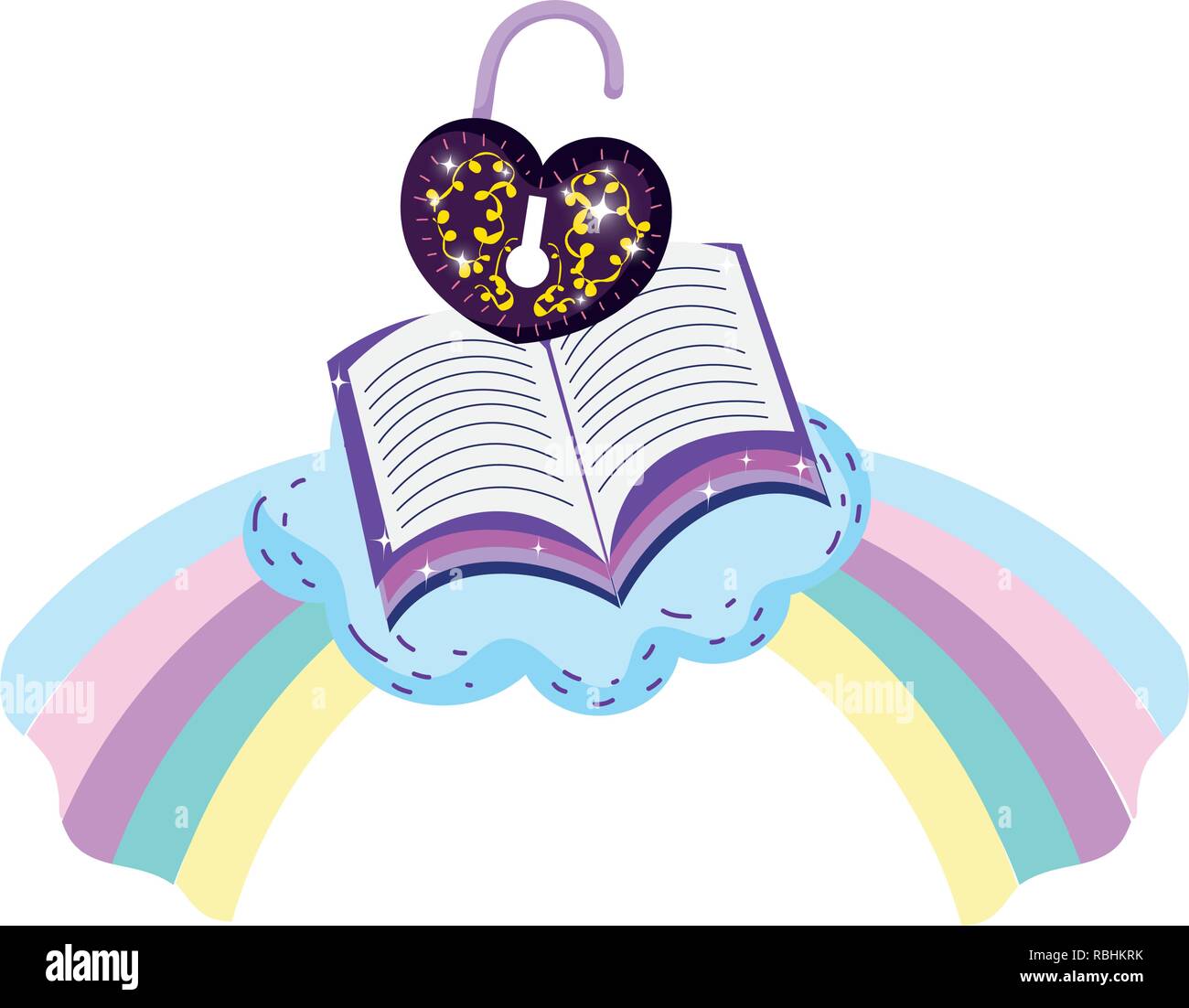 mystical padlock with heart shape and book in rainbow Stock Vector ...