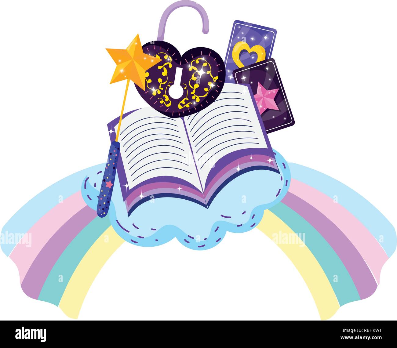 mystical padlock with heart shape and book in rainbow Stock Vector ...
