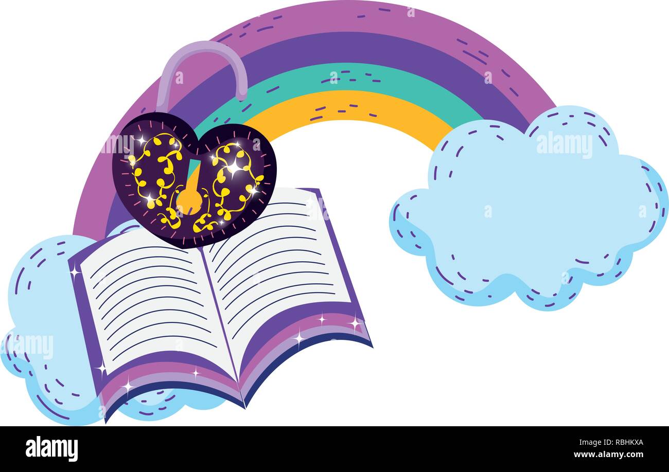 mystical padlock with heart shape and book in rainbow Stock Vector ...
