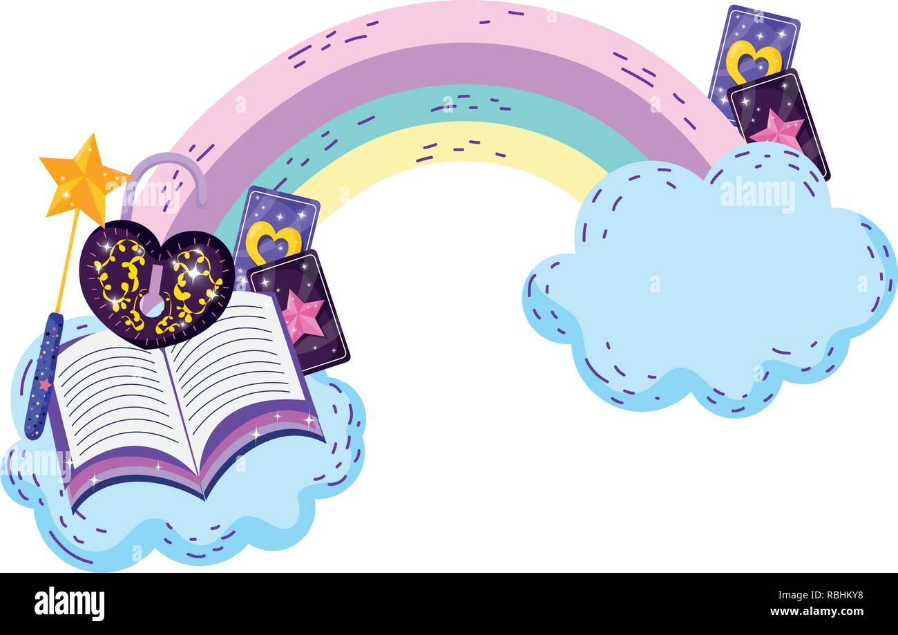 mystical padlock with heart shape and book in rainbow Stock Vector ...