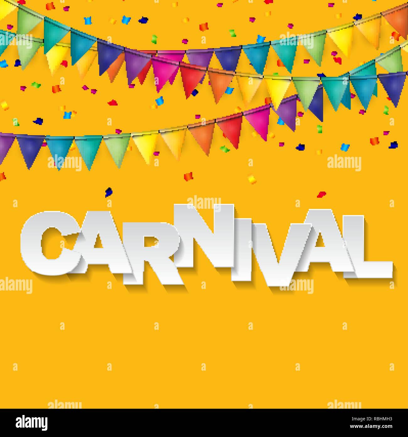 Carnival Banner With Bunting Flags And Flying Balloons Vector