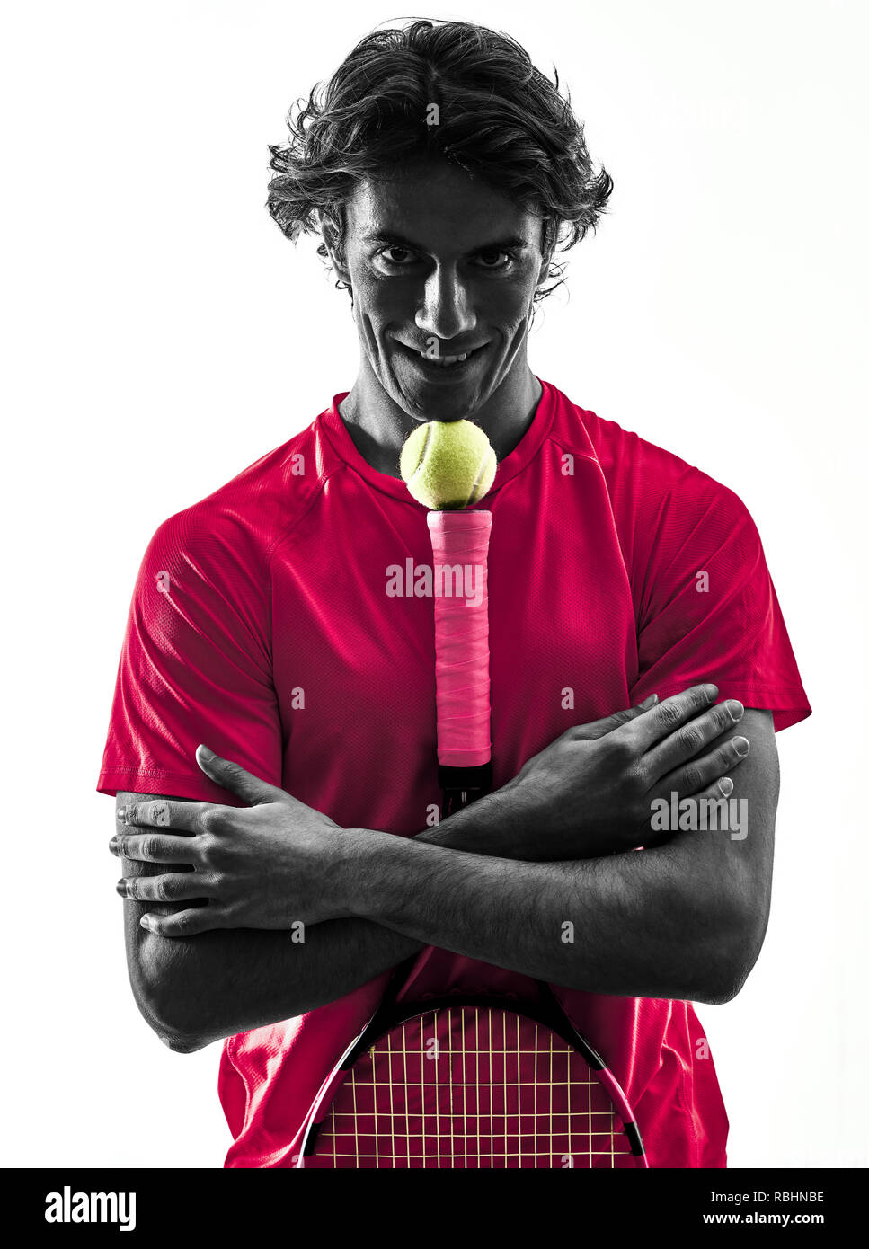 one caucasian hispanic tennis player man in studio silhouette isolated