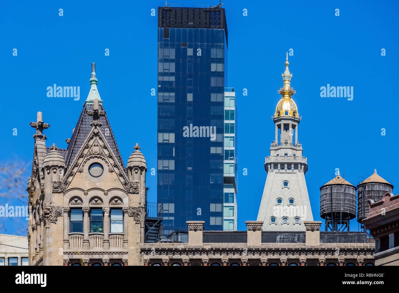 towers rooftop aUnion Square  Manhattan Landmarks in New York City USA Stock Photo
