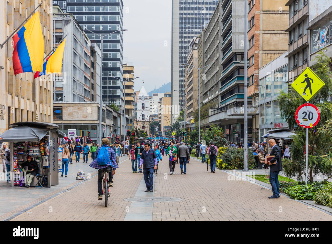 Bogota , Colombia February 23, 2017 people walking Carrera Septima