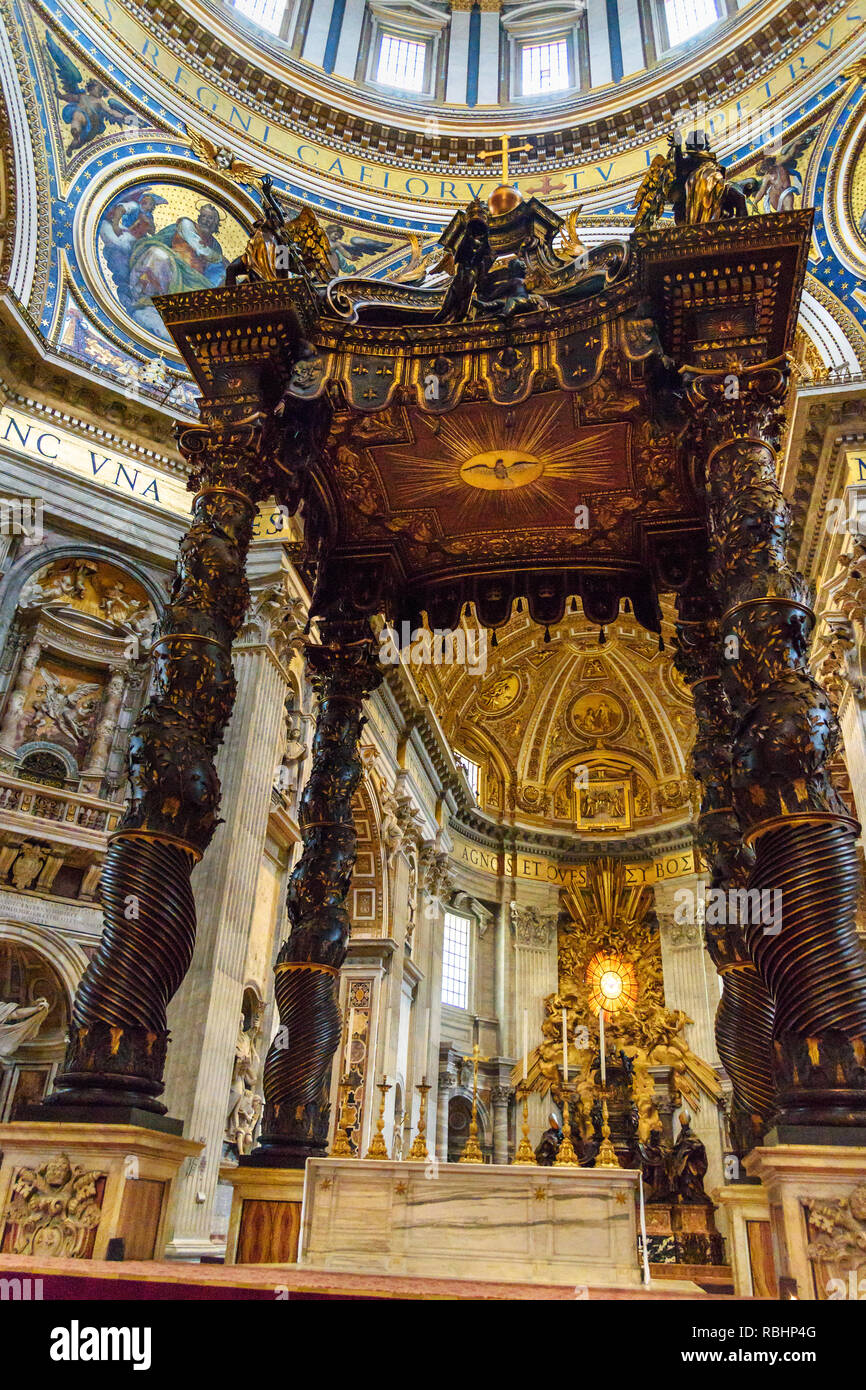Vatican city, Vatican - October 05, 2018: Altar with Bernini's baldacchino. Interior of Saint Peter's Basilica Stock Photo