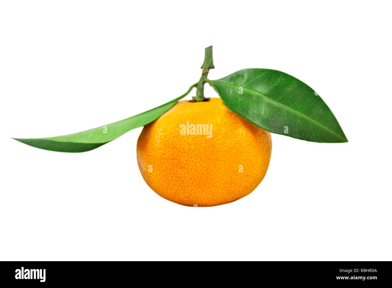 Tangerine or clementine with green leaf isolated on white background