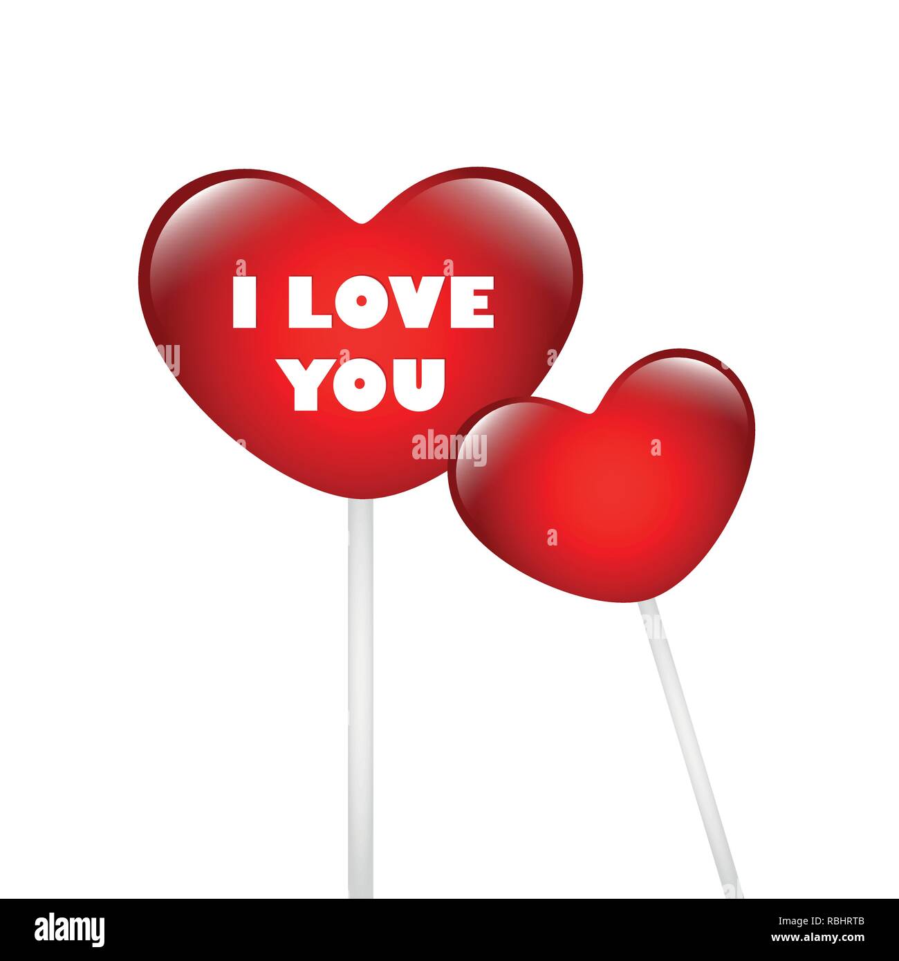 two red heart shaped lollipops I love you vector illustration EPS10  Stock Vector