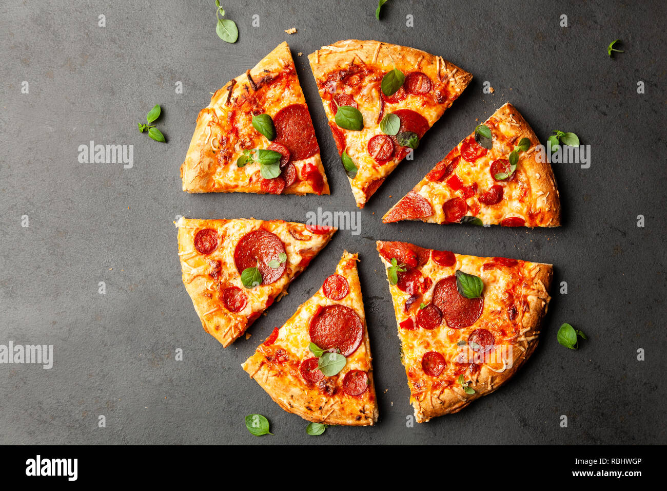 Pizza with salami and chorizo Stock Photo Alamy