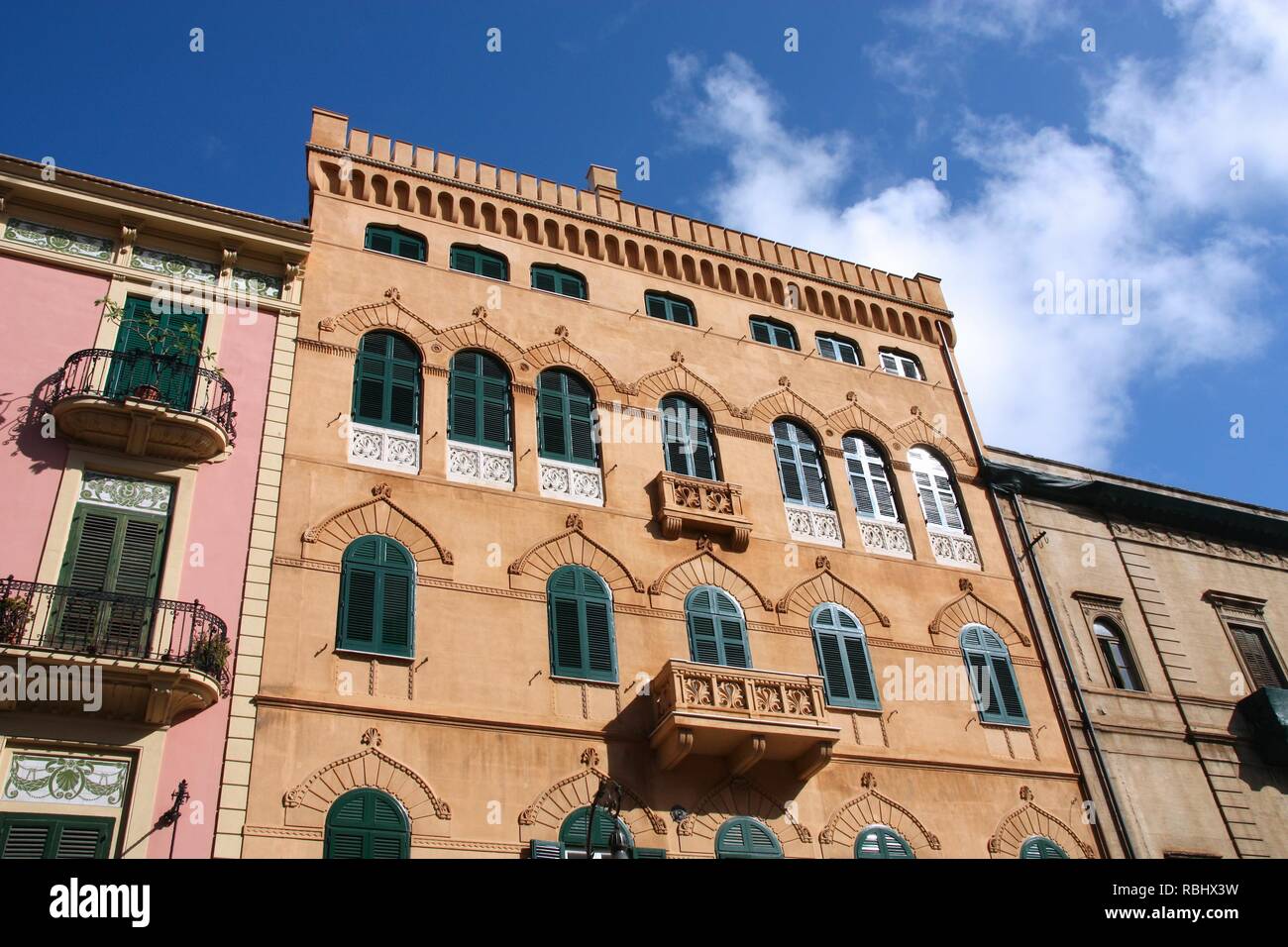 Palermo, town of Sicily island in Italy. Old palace, apartment building. Stock Photo
