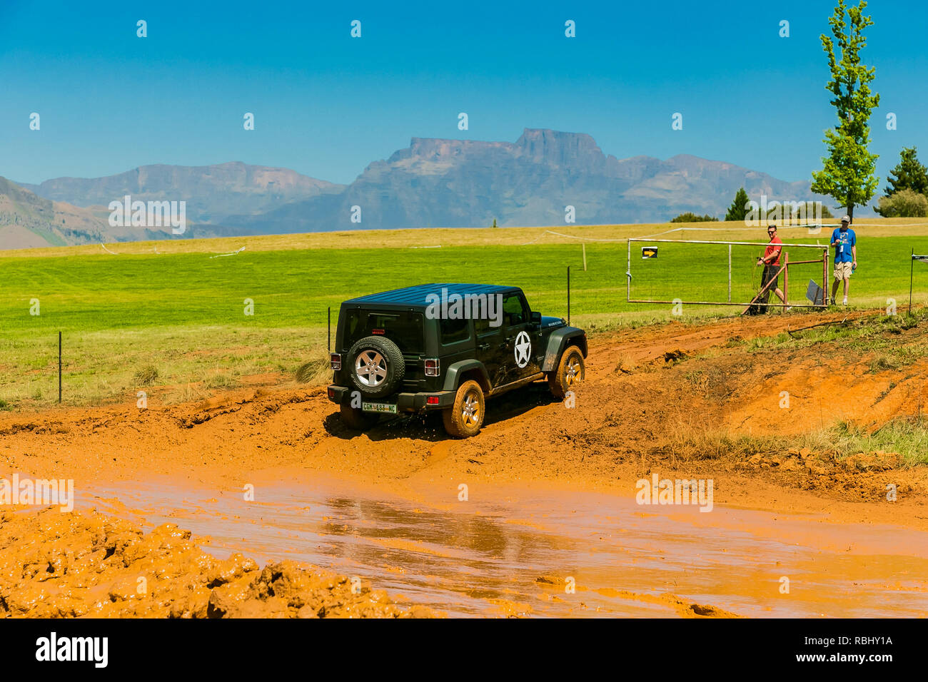 Harrismith, South Africa - October 02 2015: 4x4 Mud Driver Training at Camp Jeep in the Drakensberg Stock Photo