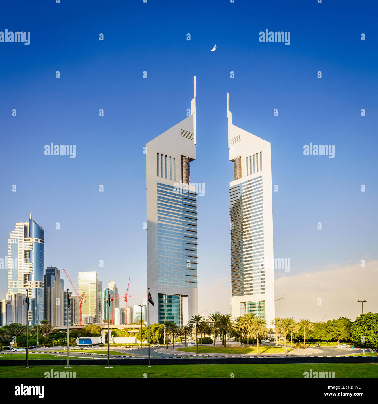 Emirates Towers In Dubai Financial District Housing Offices And Jumeirah Emirates Towers Hotel Stock Photo Alamy