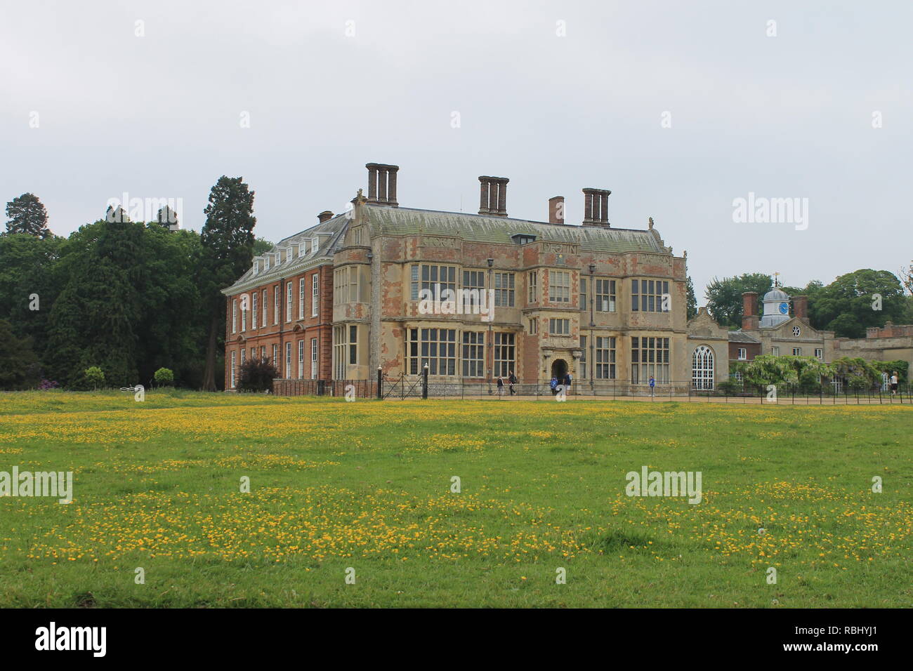 Felbrigg Hall, south elevation, from the public footpath passing in front of the hall, Norfolk, England, UK Stock Photo