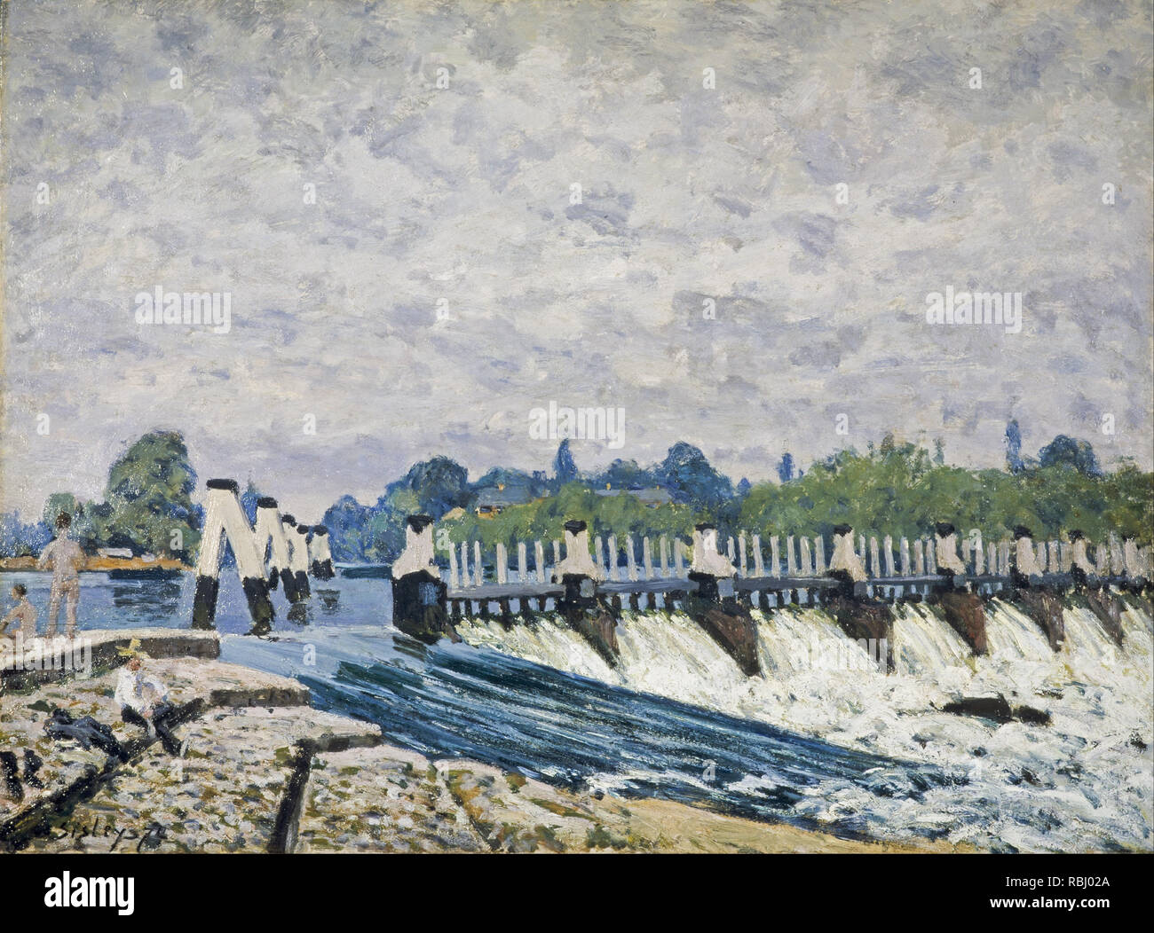 Molesey Weir, Hampton Court. Date/Period: 1874. Painting. Oil on canvas. Height: 511 mm (20.11 in); Width: 688 mm (27.08 in). Author: Alfred Sisley. Stock Photo