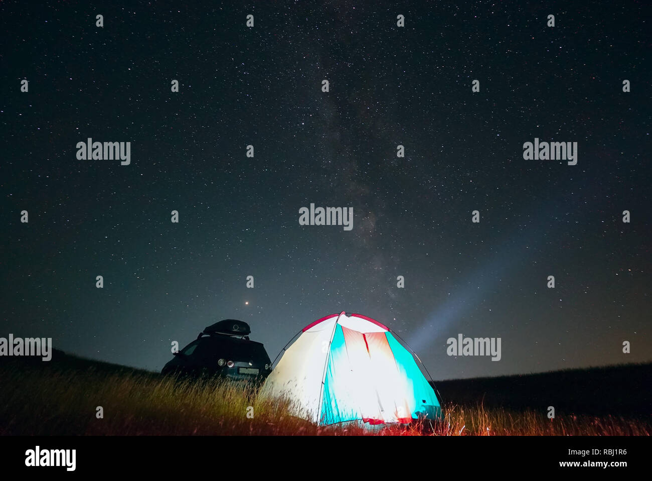 Tourist tent at night on the background of the milky way Stock Photo ...