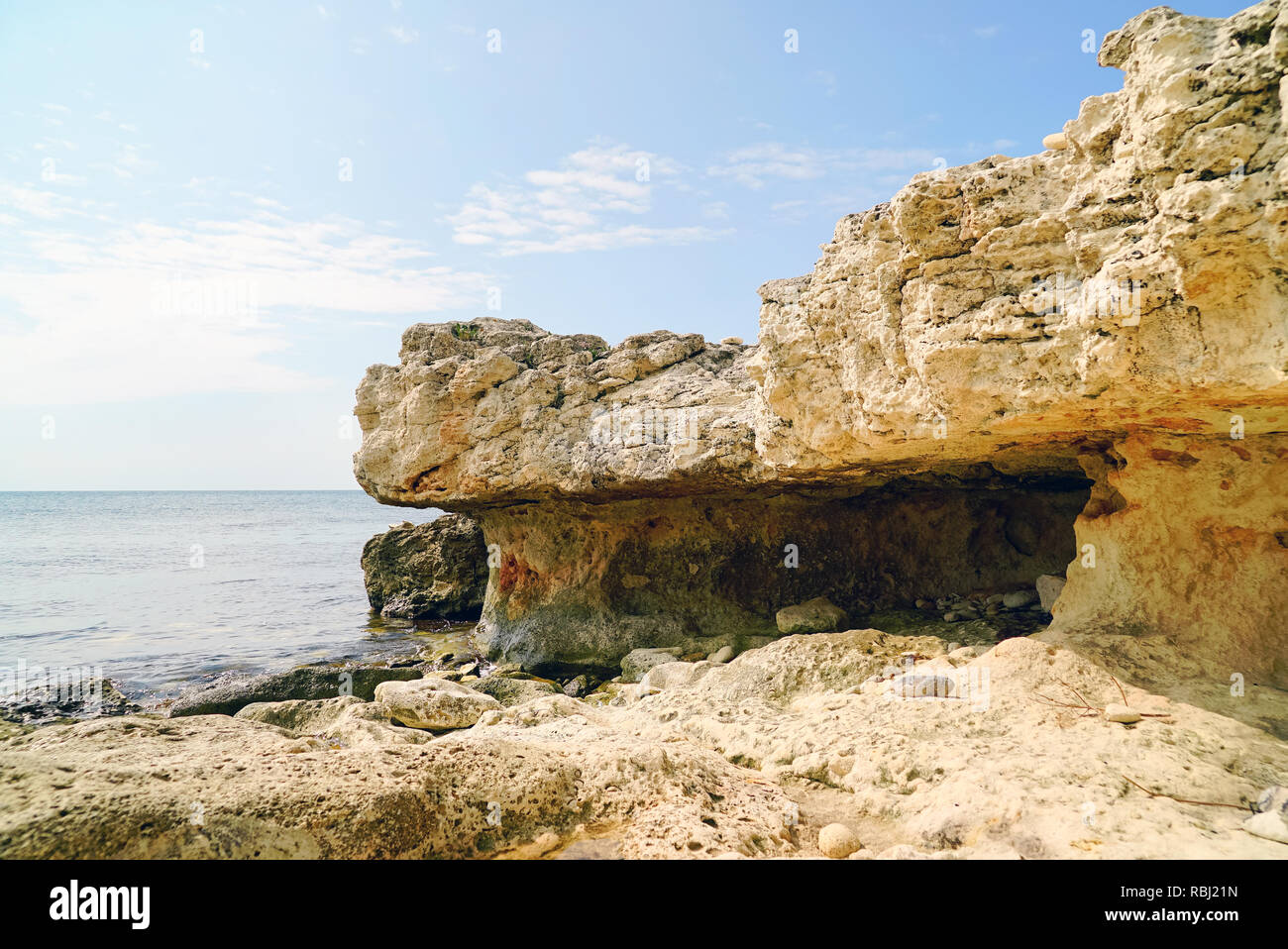 Grotto in the rock on the beach . Tarhankut. Crimea ,Russia Stock Photo