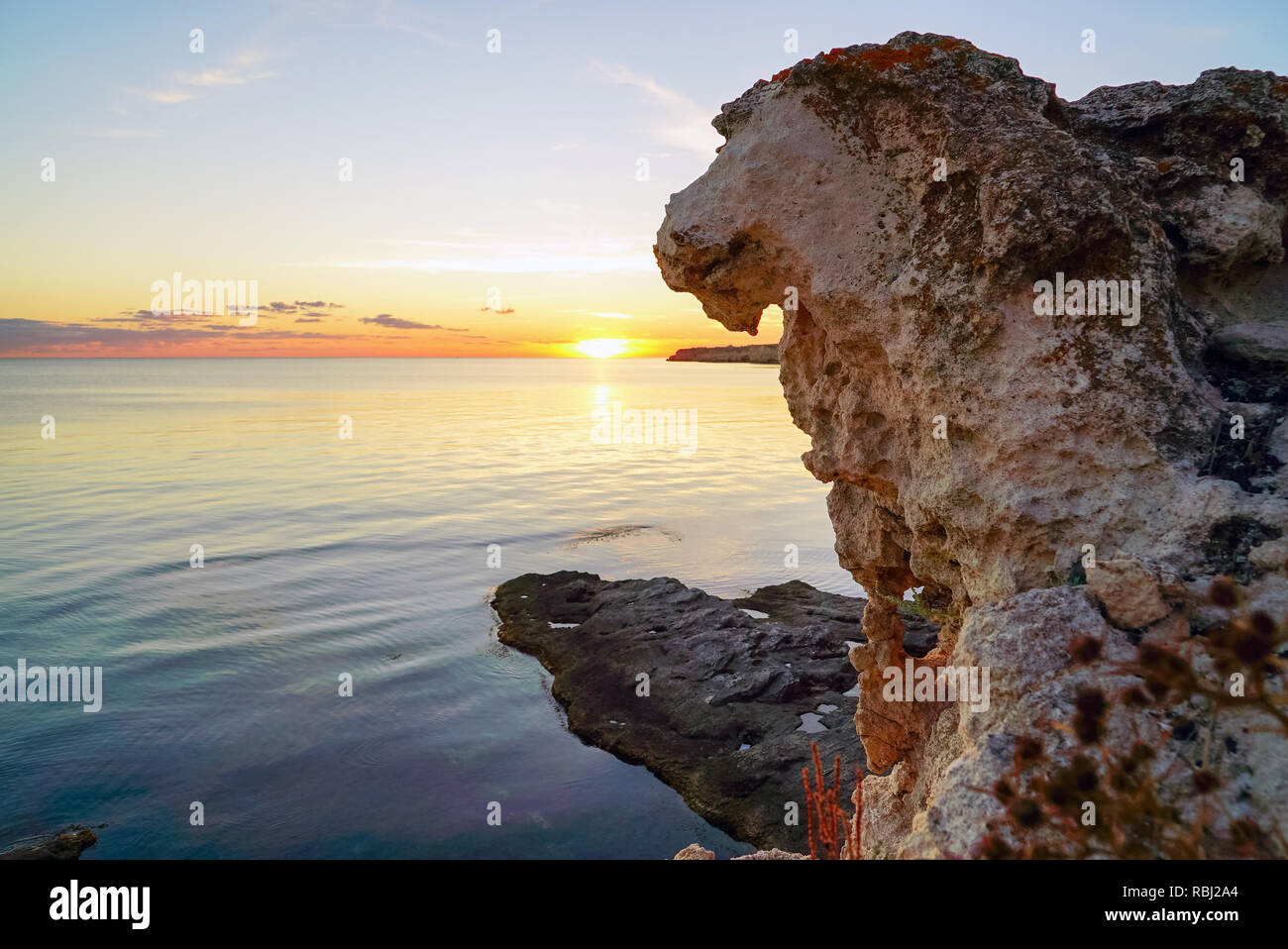 Grotto in the rock on the beach . Tarhankut. Crimea, Russia Stock Photo