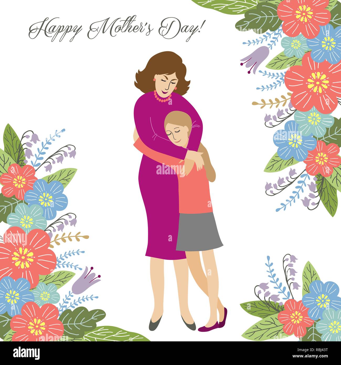 Happy mothers day, Hand draw design concept, Daughter hugs mom ...