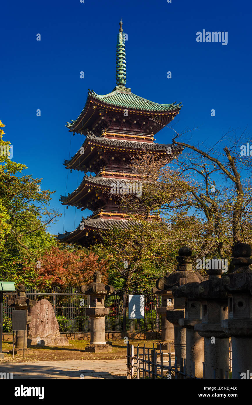 Five Storied Pagoda of Kan’ei-ji, located inside Ueno Park, the last remains of an old buddhist temple destroyed in the 19th century battle Stock Photo