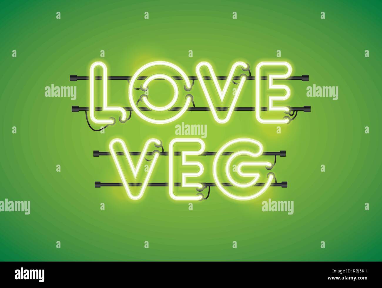 Love veg neon florescent lighting message on a green background Stock Vector
