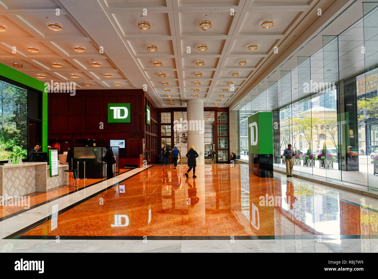 Inside the reception area of the TD Canada Trust bank headquarters on Bay Street in Toronto Canada Stock Photo