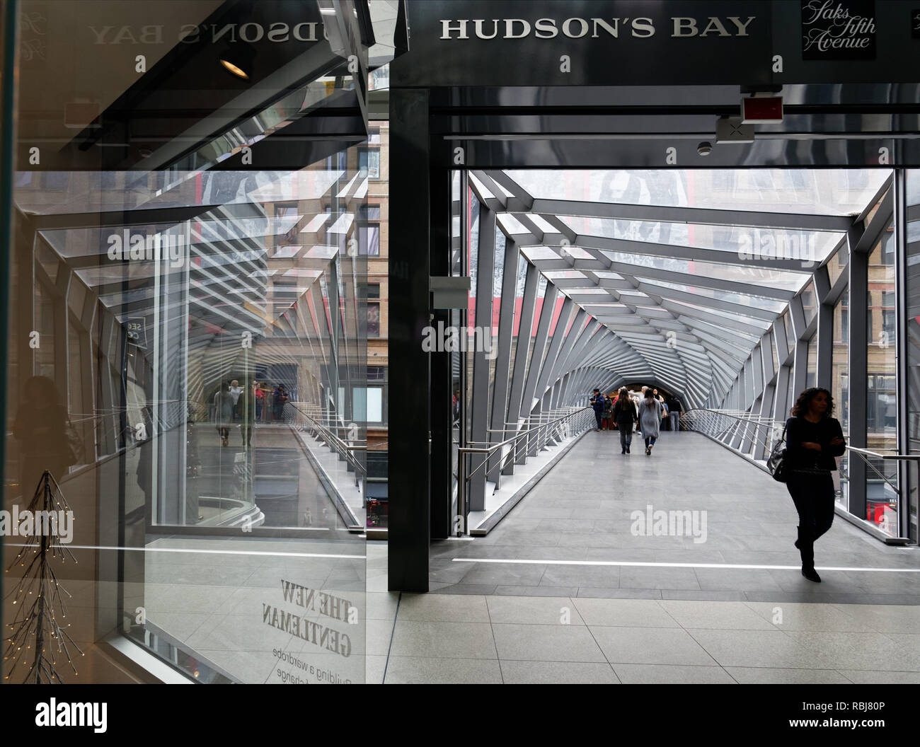 The Helix Sky Bridge that links the Eaton Centre to the Hudson Bay Building, Toronto , Canada Stock Photo