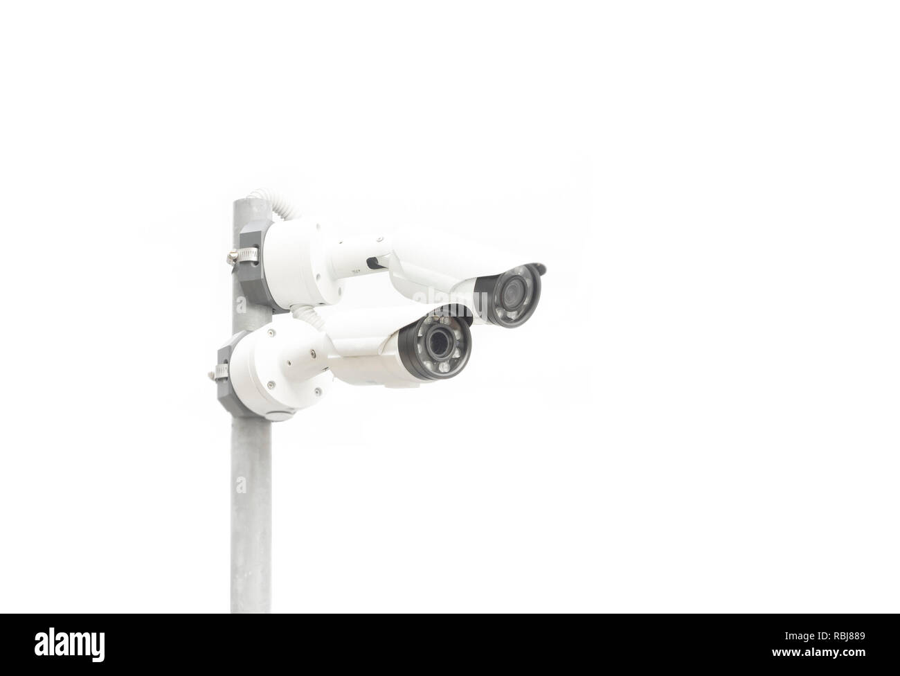 two surveillance camera isolated on white background, copy space Stock Photo