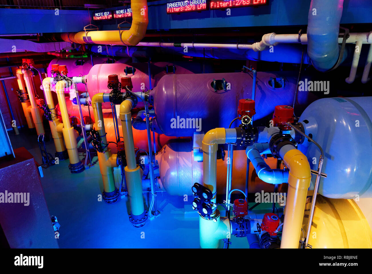 The pumps and filtration equipment for the tanks inside Ripley's Aquarium of Canada, Toronto, Ontario Stock Photo