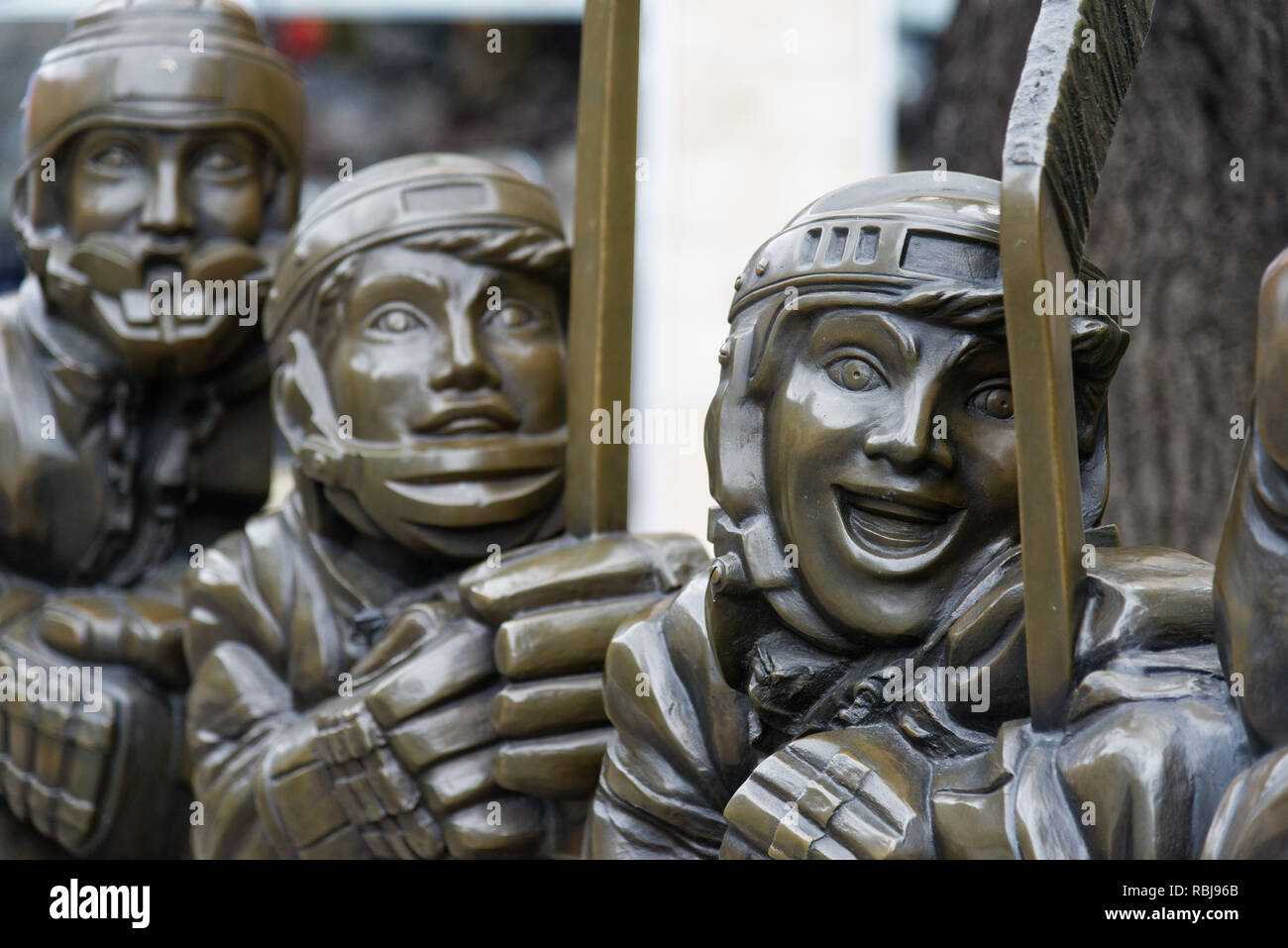 The sculpture "Our Game" by Edie Parker outside the Hockey Hall of Fame, Toronto, Canada Stock