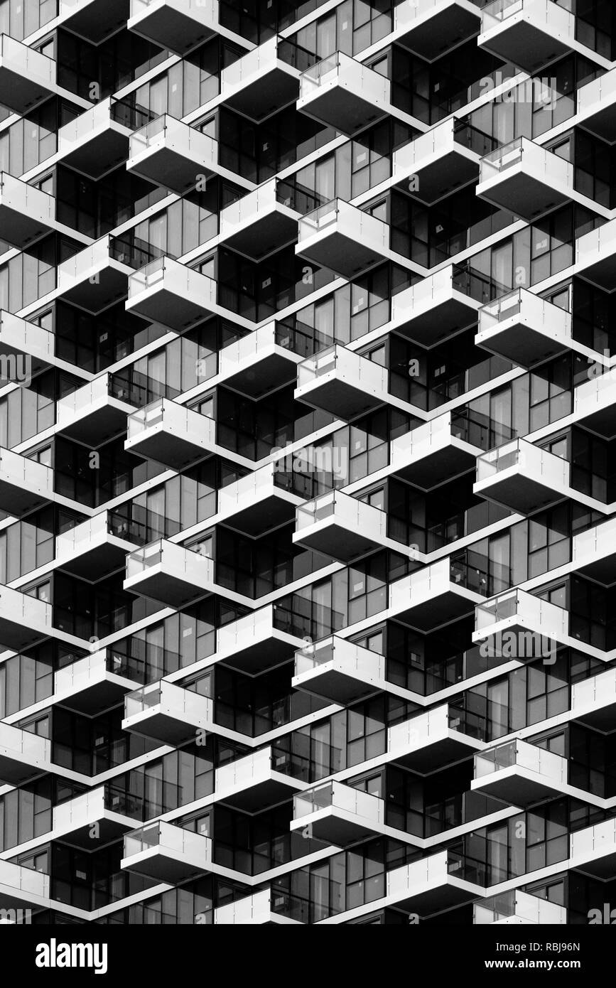 Abstract patterns from balconies and windows on the Monde Condominiums high rise apartment block in Toronto, Canada Stock Photo