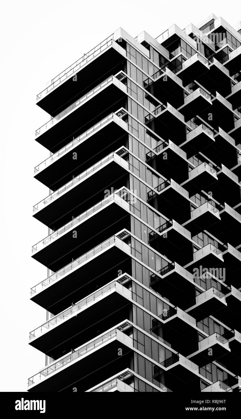 Abstract patterns from balconies and windows on the Monde Condominiums high rise apartment block in Toronto, Canada Stock Photo