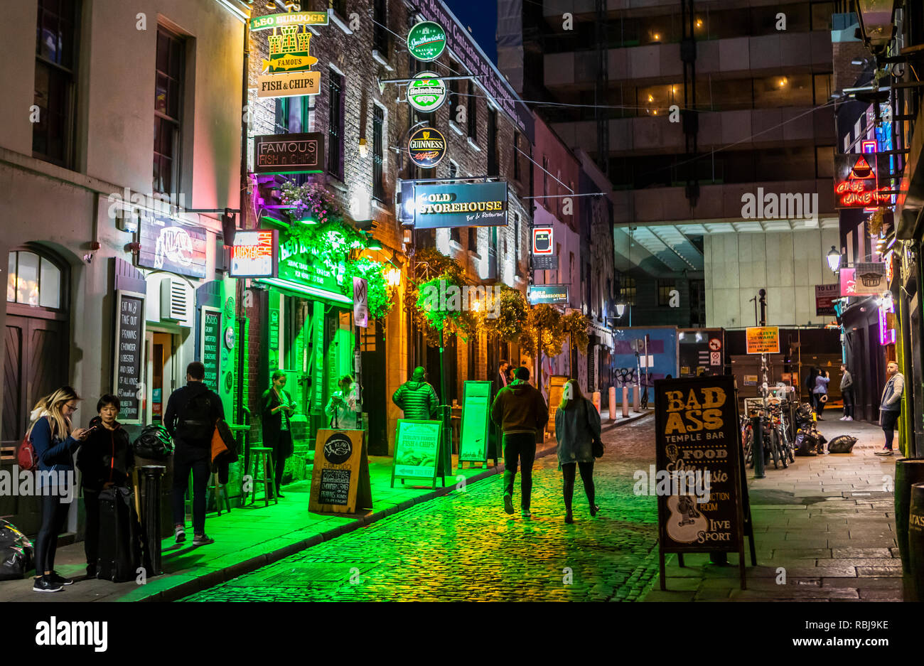 Visitors and tourists explore the Temple Bar district in Dublin